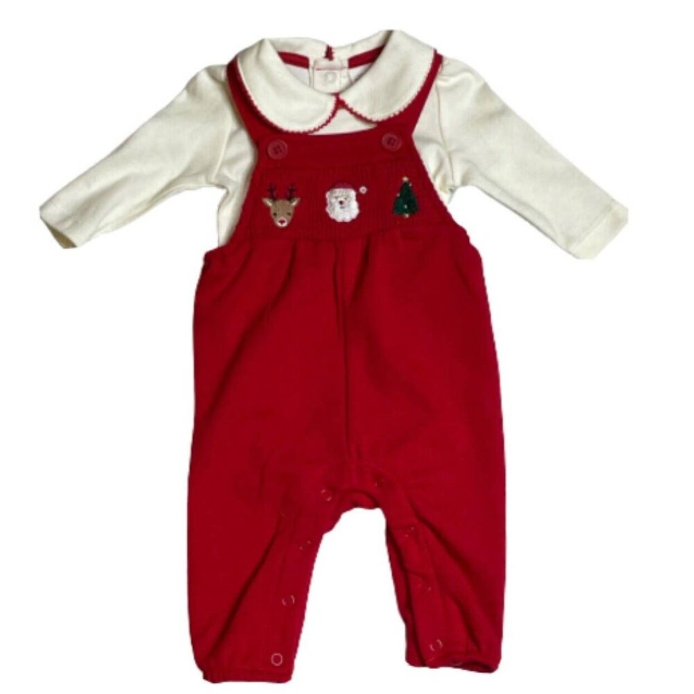 Starting Out 2PC Christmas Set, Ivory Onesie, Red Overalls, NWT!